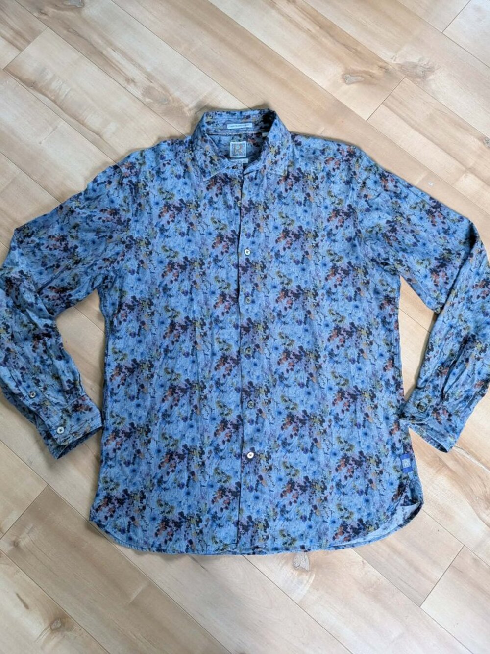 Robert Graham Blue Floral Button-Up Shirt Men's Large Made in Italy 100% Cotton